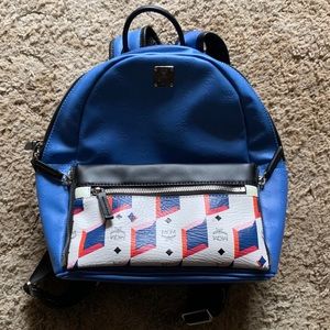 MCM Detachable Blue Leather Medium Size Backpack
